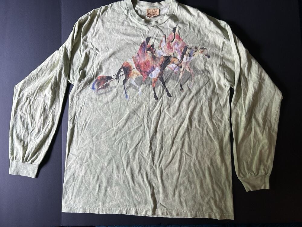 Vintage The Mountain Green Horse Graphic Crew Long Sleeve Cotton Tee XL